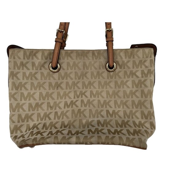 MICHAEL KORS JET SET hand bag Purse MK signature Jacquard cream gold - Picture 3 of 16